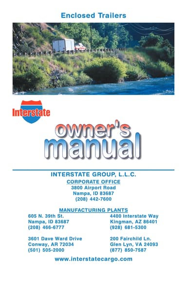Comprehensive Interstate Enclosed Trailer Owner's Manual