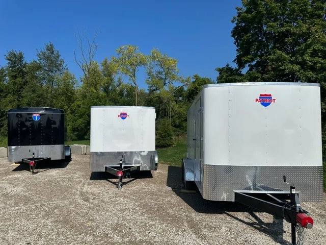 Interstate and Patriot cargo trailers on the lot in Caledonia