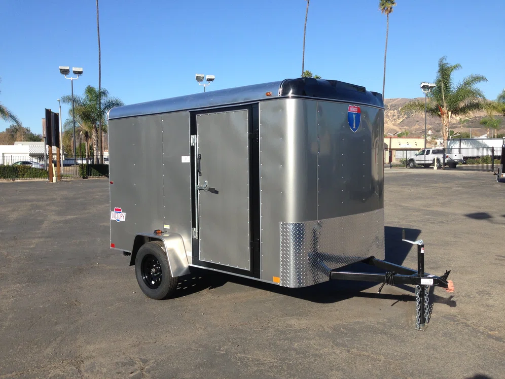 Interstate cargo trailer in parking lot